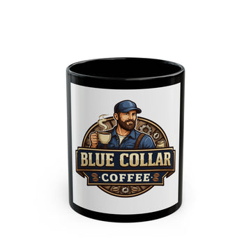 Blue Collar Coffee Mug — Rustic Worker Logo Black Ceramic Coffee Cup (11oz/15oz)