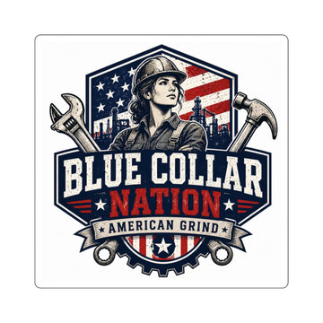Blue Collar Nation Square Sticker — Patriotic American Worker Emblem