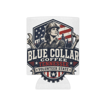 Can Cooler - "Blue Collar Coffee Tennessee" Retro Worker Design