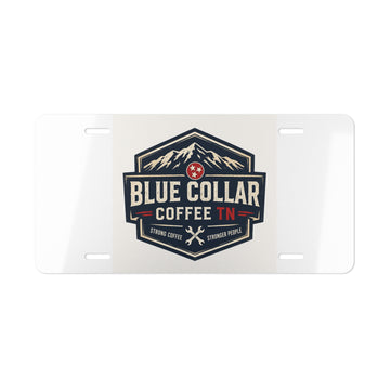 Vanity Plate - "Blue Collar Coffee TN" Metal License Plate (Rustic Workwear Coffee Badge)