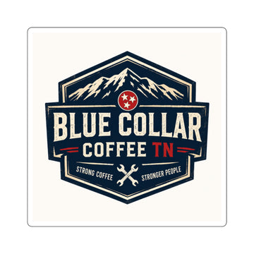 Blue Collar Coffee TN Square Sticker — Vintage Worker's Coffee Logo Decal