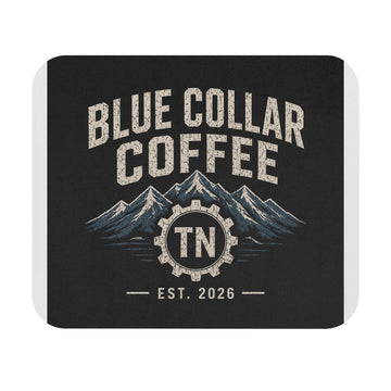 Blue Collar Coffee TN Mouse Pad — Rustic Mountain Coffee Desk Mat (Est. 2026)